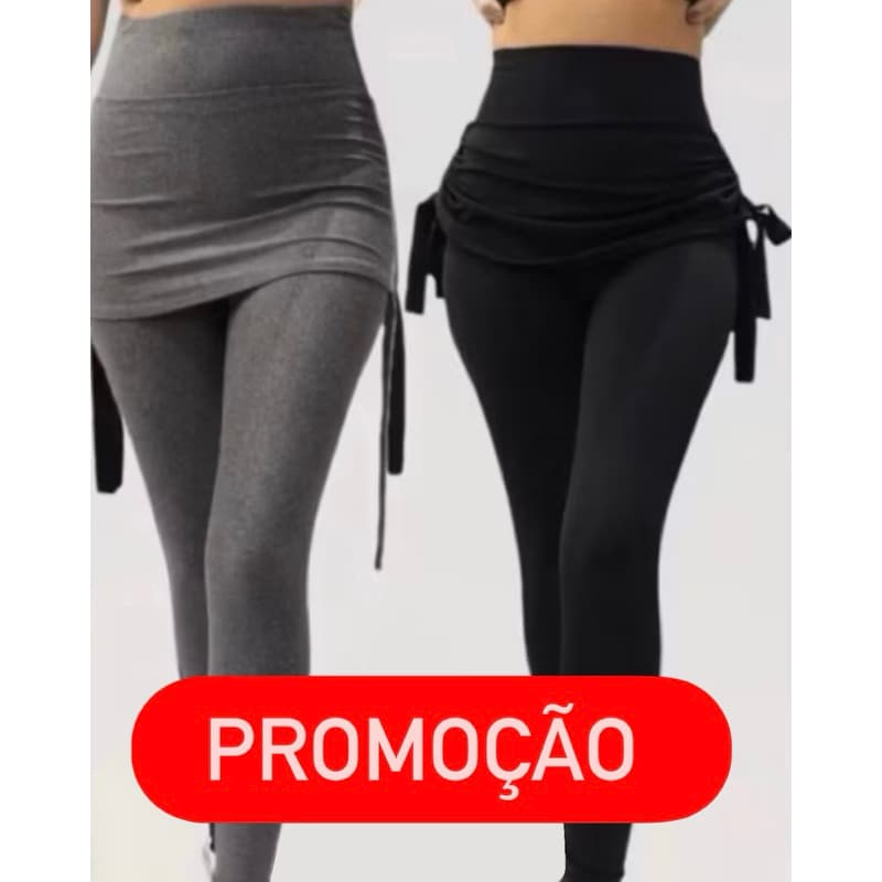 Kit 2 Calças Legging Saia Feminina Cintura Alta Academia Fitness Suplex Tapa Bumbum