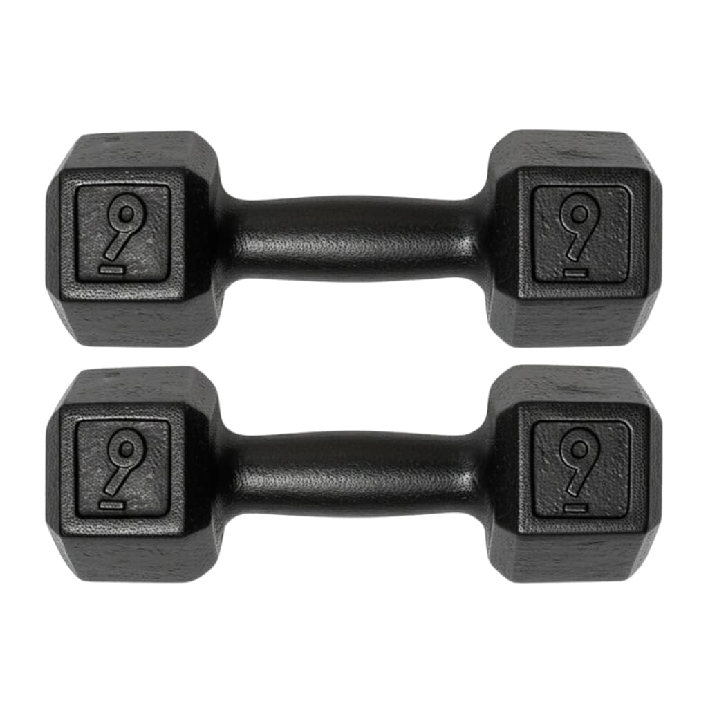 Halteres Kit Par Pintado Sextavado 9kg para Treino e Academia – Cor Preta