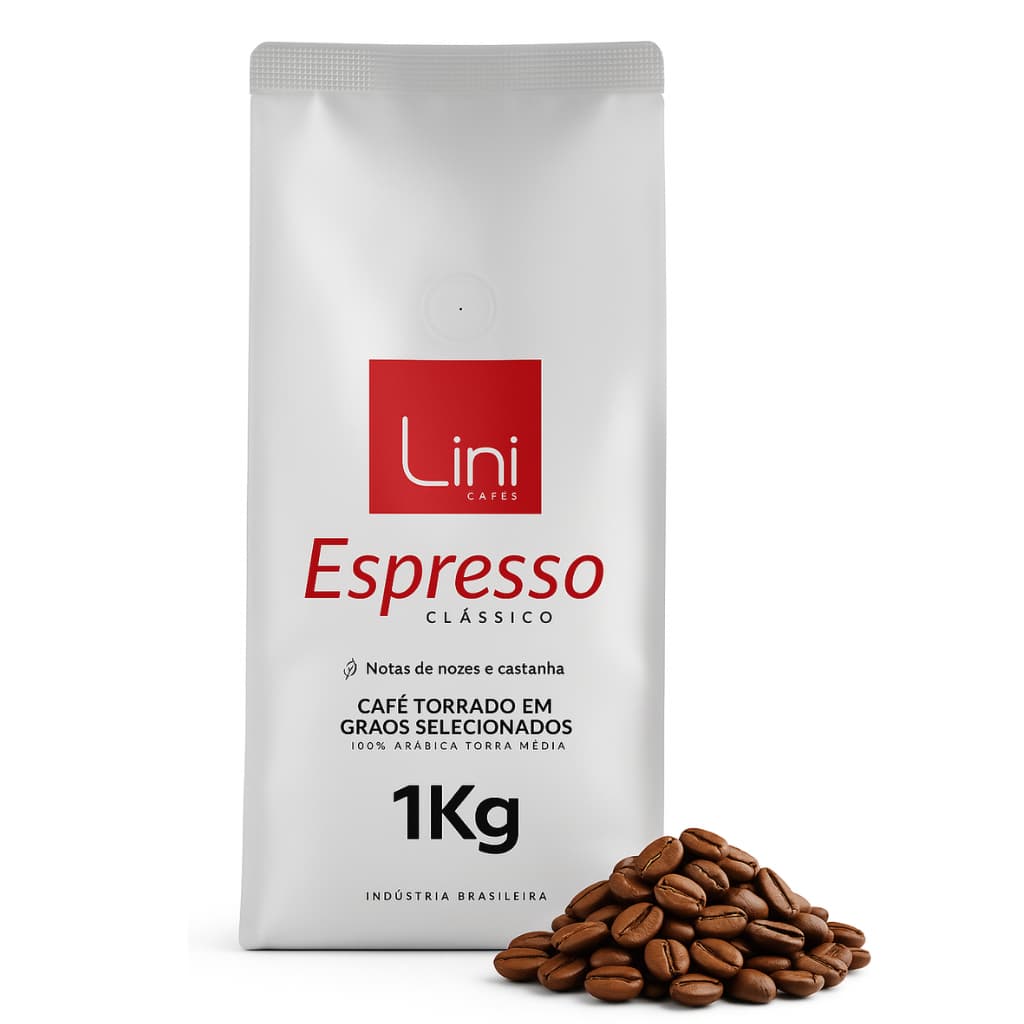 Café em Grãos Torrado Lini Clássico Superior Pacote de 1kg 100% Arábica Torra Média para Espresso  .