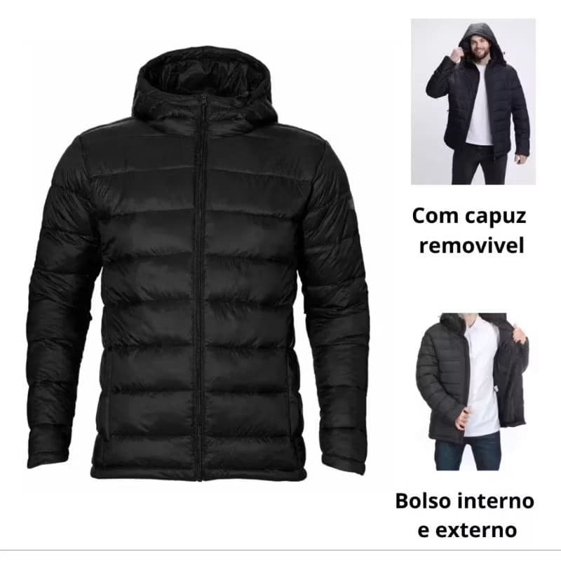 Jaqueta Masculina Bobojaco Impermeável Puffer Corta Vento Nylon Capuz