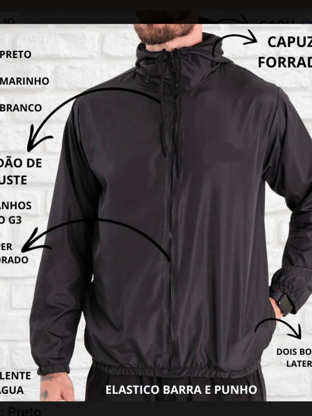 Jaqueta Corta Vento Masculina PLUS-SIZE Impermeável Com Capuz - 100% FORRADA - Tam: G1 ao G3