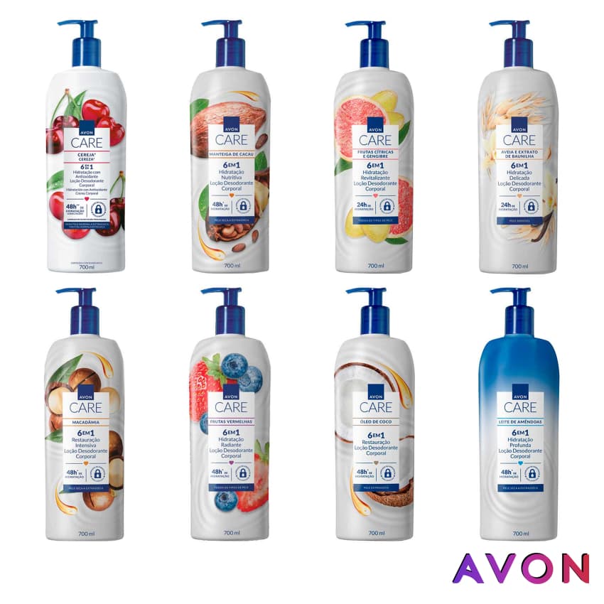 Avon Care Loção Hidratante Corporal 700ml: Cereja, Manteiga de Cacau, Frutas Vermelhas, Leite de Amêndoas, Macadâmia e +