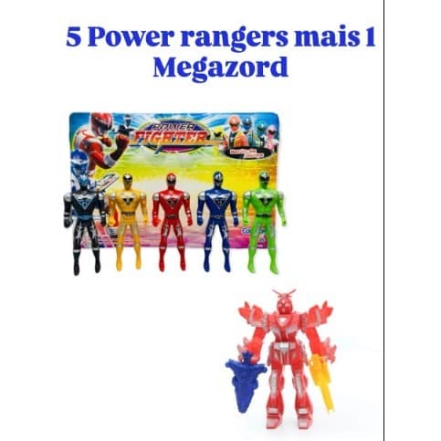 Boneco Power Rangers 5 Bonecos Mais 1 Megazord Articulado Brinquedo Menino