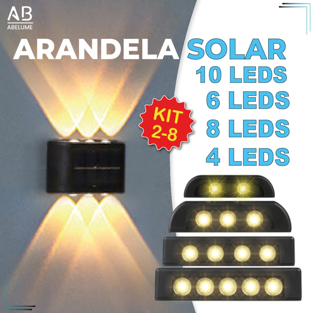 variação de 2 a 8 itens  Luminária Arandela Solar 6 8 e 10 LED Luz Branco Quente para Parede a Prova dágua Spot parede