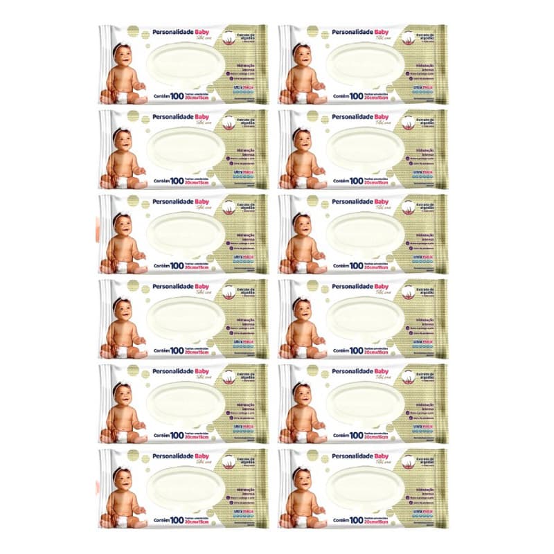 Kit 12ptes Toalha Umedecida Personalidade 100un cada - Total 1.200un EQ.1