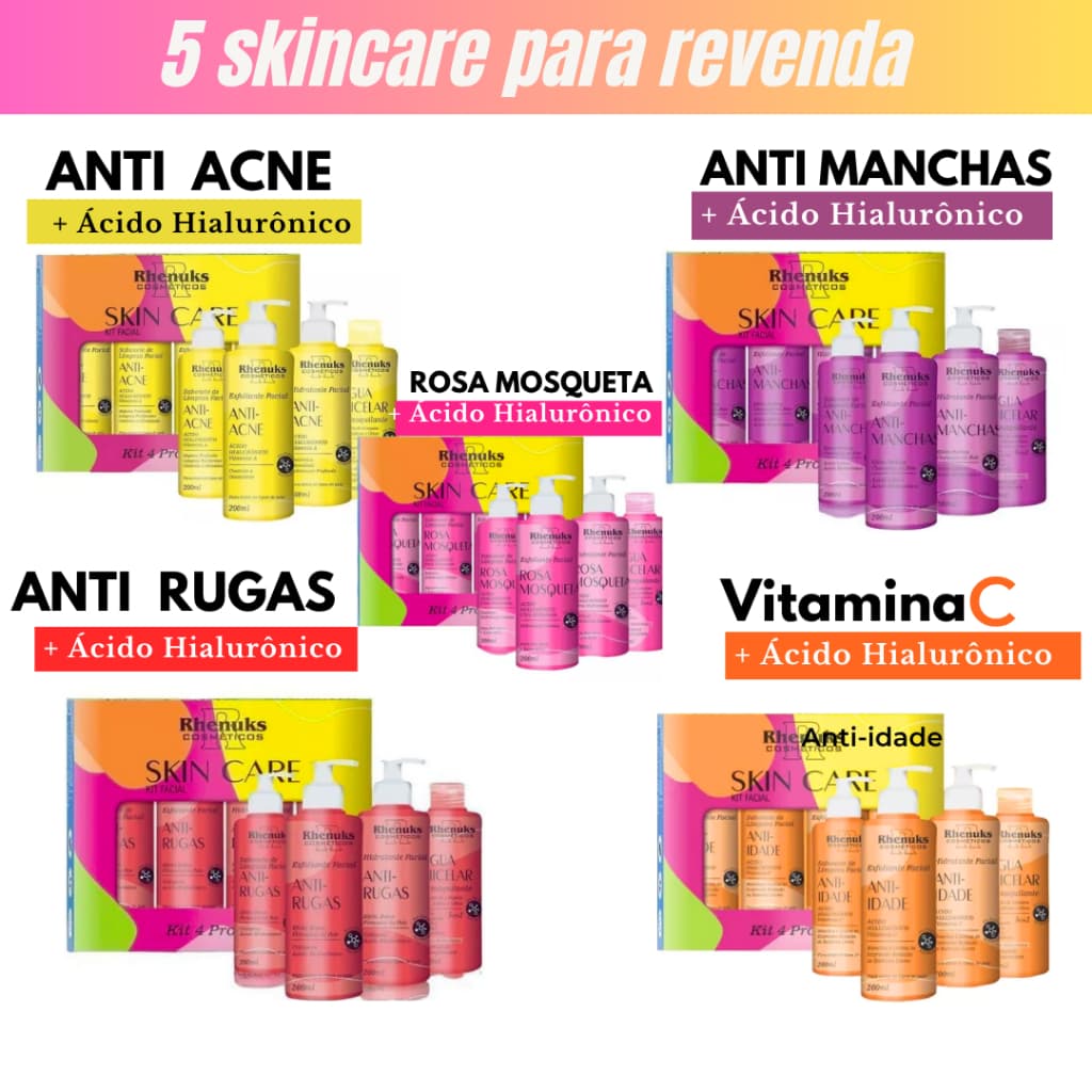 5 kit Skincare Anti Rugas+ Anti Acne+ Anti idade+ Rosa Mosqueta+ Anti Manchas Rhenuks Revenda