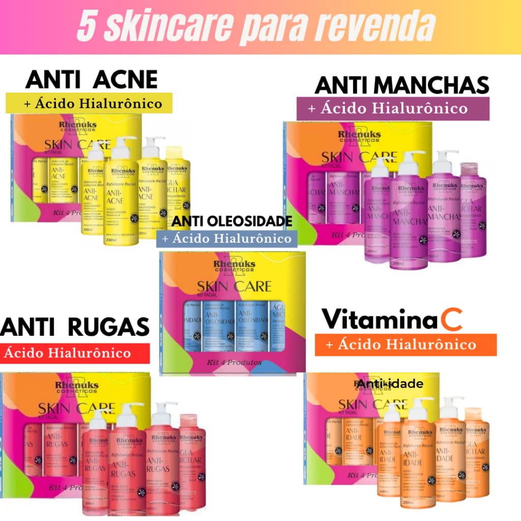 5 kit Skincare Anti Rugas+ Anti Acne+ Anti idade+ Anti Oleosidade+ Anti Manchas Rhenuks Revenda