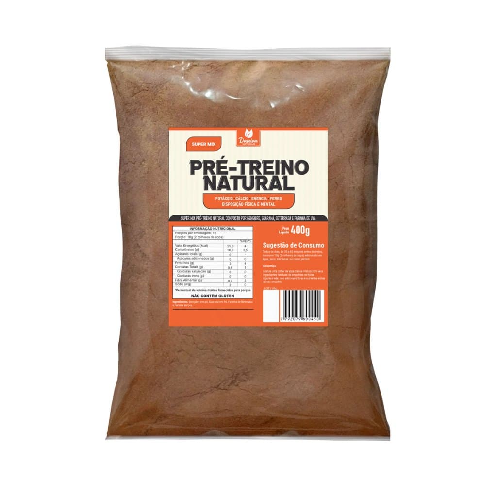 Pre Treino Natural Guarana Gengibre Farinha de Uva e Beterraba 400g