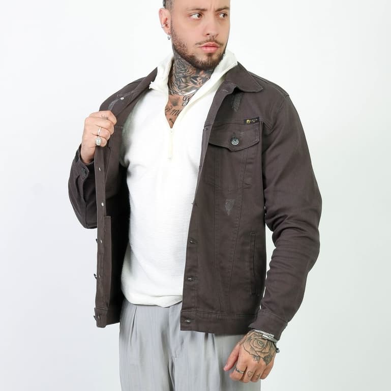 Jaqueta Jeans Slim Cinza Escuro Masculina Com Bolso Premium Austin Club Jaqueta Sarja Inverno Casual