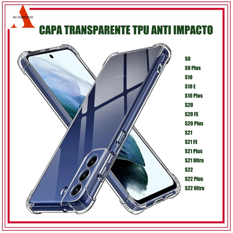 Capa Capinha Tpu Anti Impacto Transparente Para Linha S S9 S10 S20 S21 S22 FE Plus Ultra