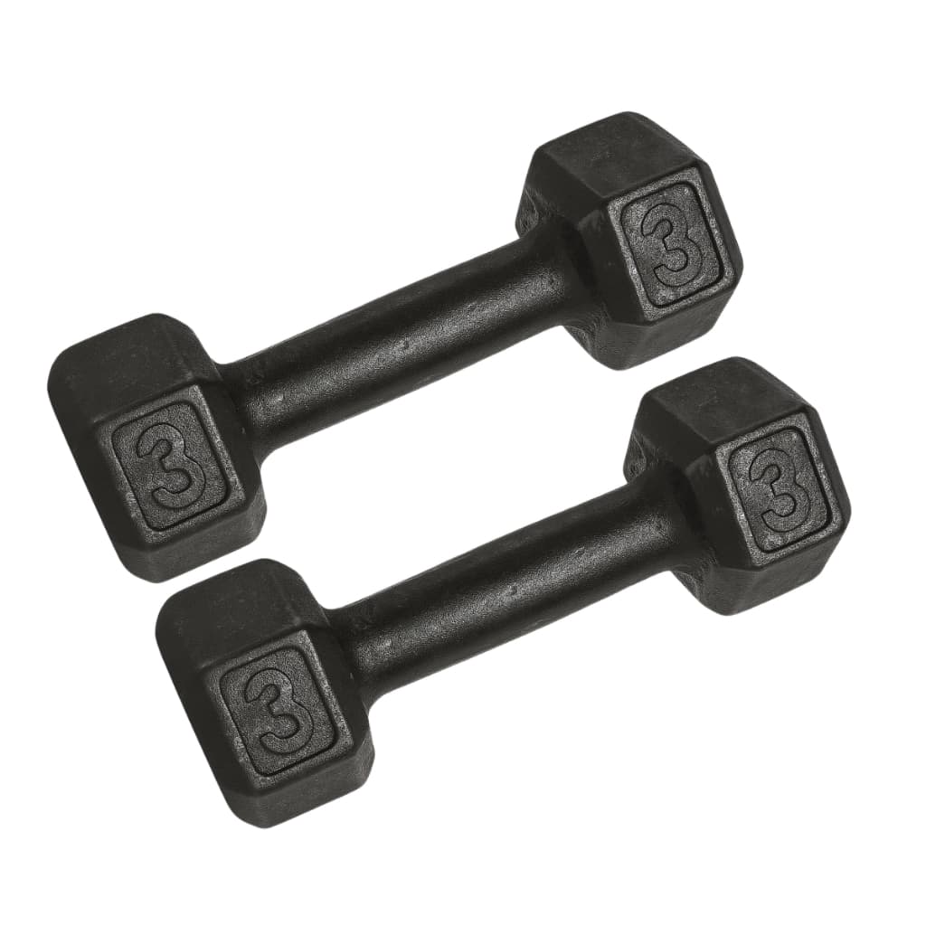 Kit com Par de Halter Pintado 3kg Preto Sextavado para Treino Academia