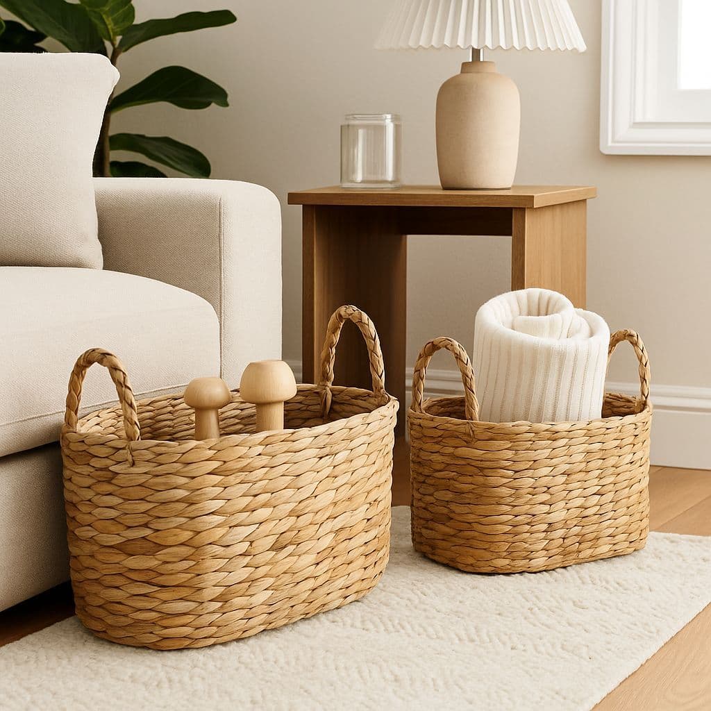 Cesto Organizador de Palha Natural Taboa com Alça – Kit 2 Unidades Rústico Artesanal Decorativo Multiuso para Banheiro S