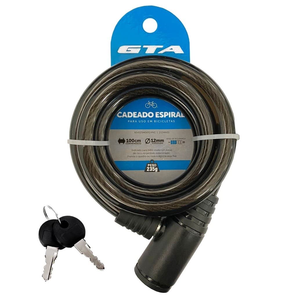 Cadeado Aço Gta Com Suporte 12x1000mm Bike Moto 2 Chaves Mtb