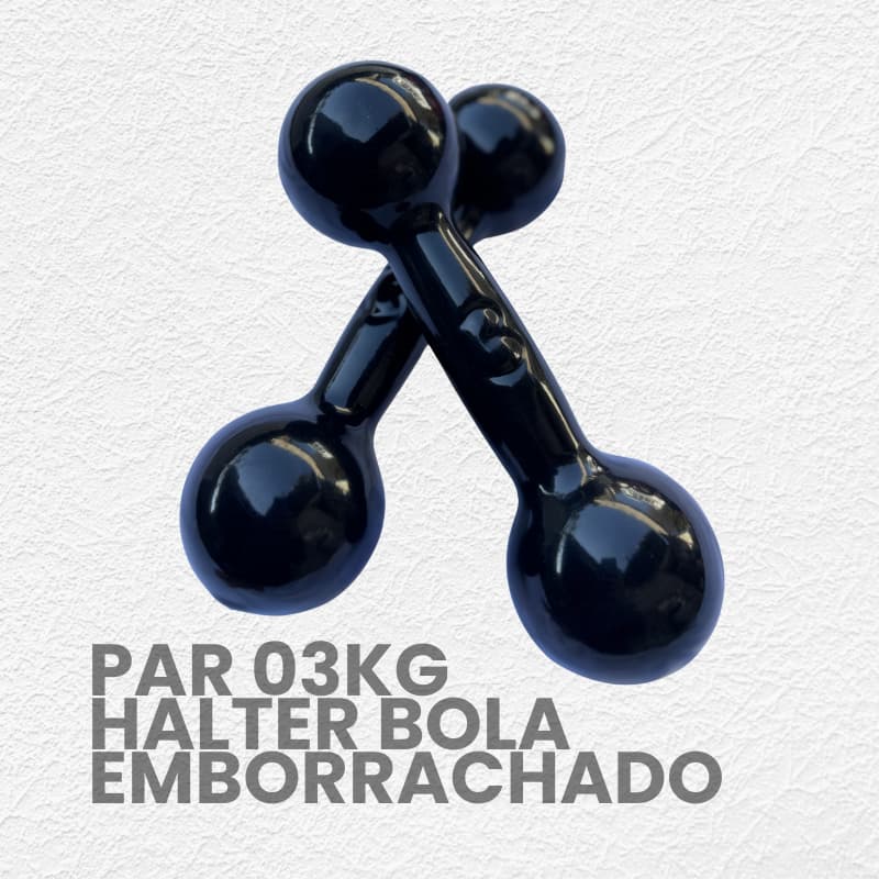 Par de Halter Bola 3kg Emborrachado- peso de academia 3kg- 2 unid