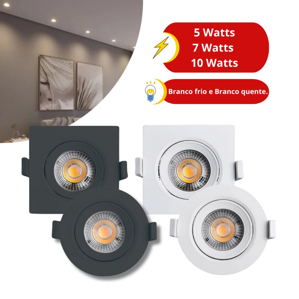 KIT3\5 Spot Luminária Led 10/7/5w Bivolt Redondo Quadrado Gesso Sanca Branco Frio/Quente  NOVA