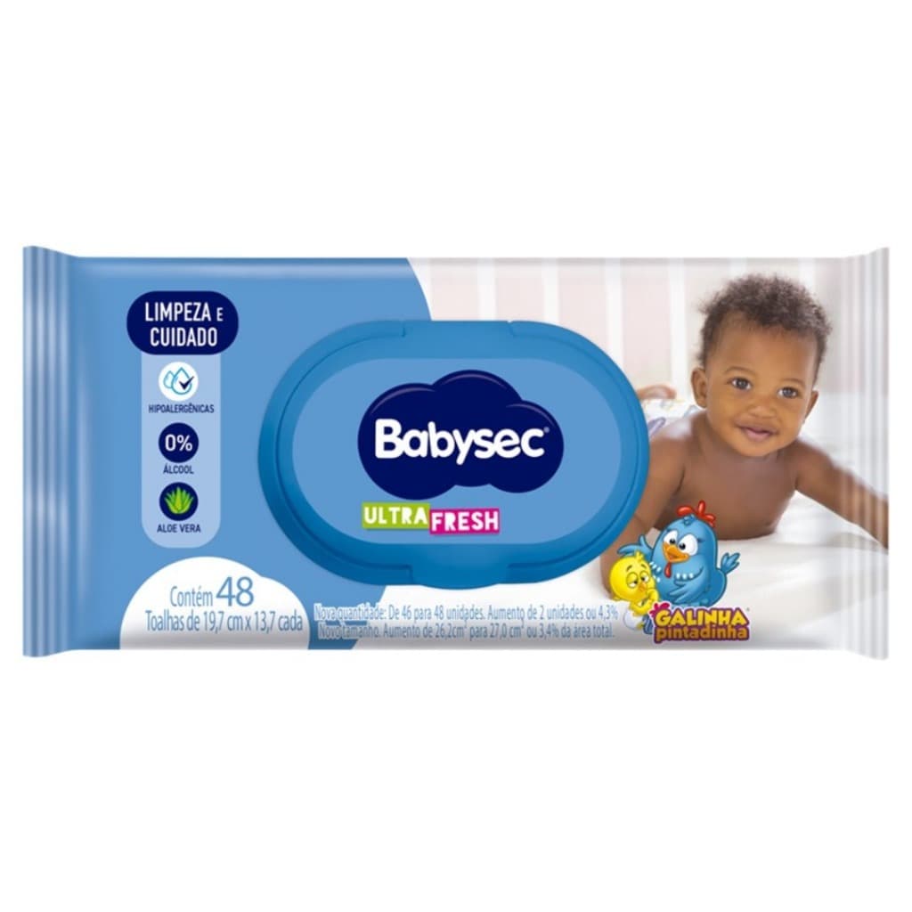 1 Pacote de Lenço Umedecido Babysec Ultra fresh Galinha Pintadinha pacote com 48 lenços