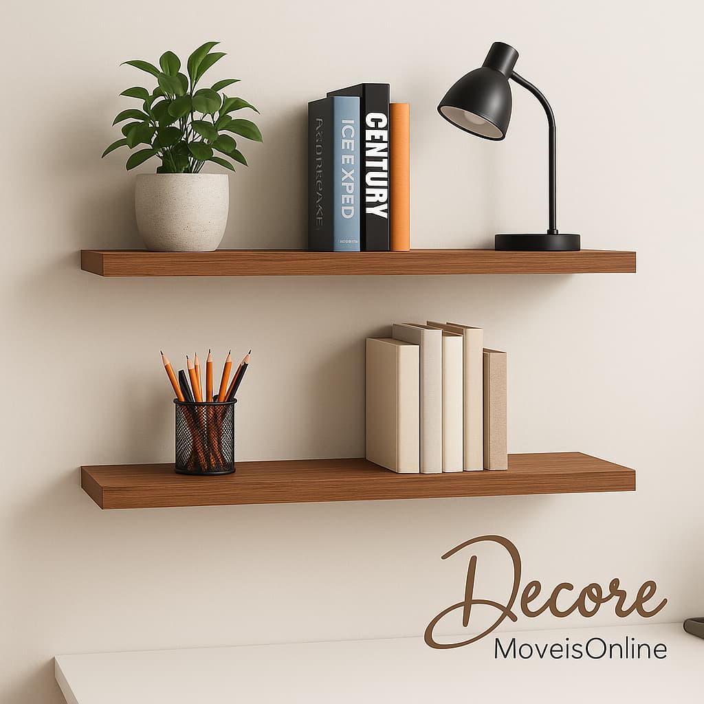 Kit 2 Estantes/Prateleiras 60cm Freijó – MDF Suporte Invisível Decorativa Parede Quarto