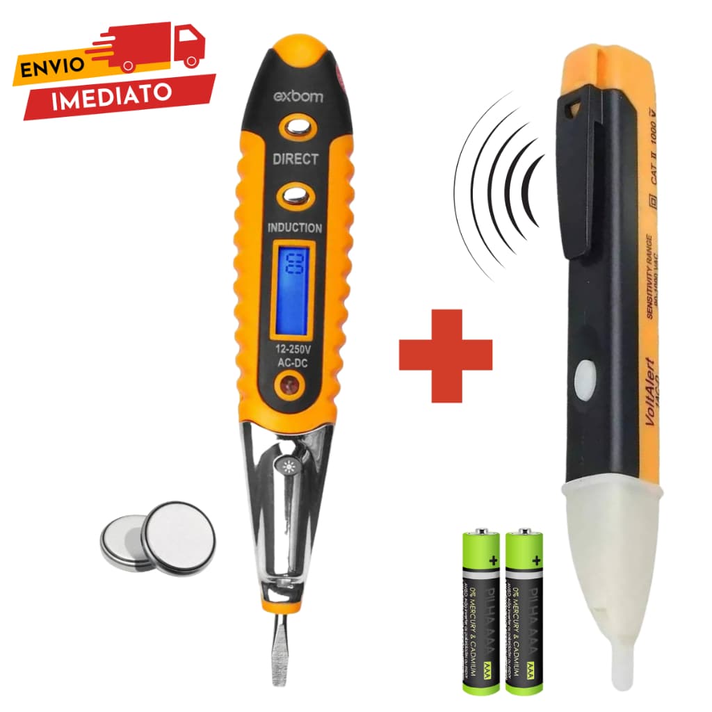 Kit Caneta Detectora de Tensão + Chave de Teste de Corrente e Voltagem 12V a 250V Digital Exbom
