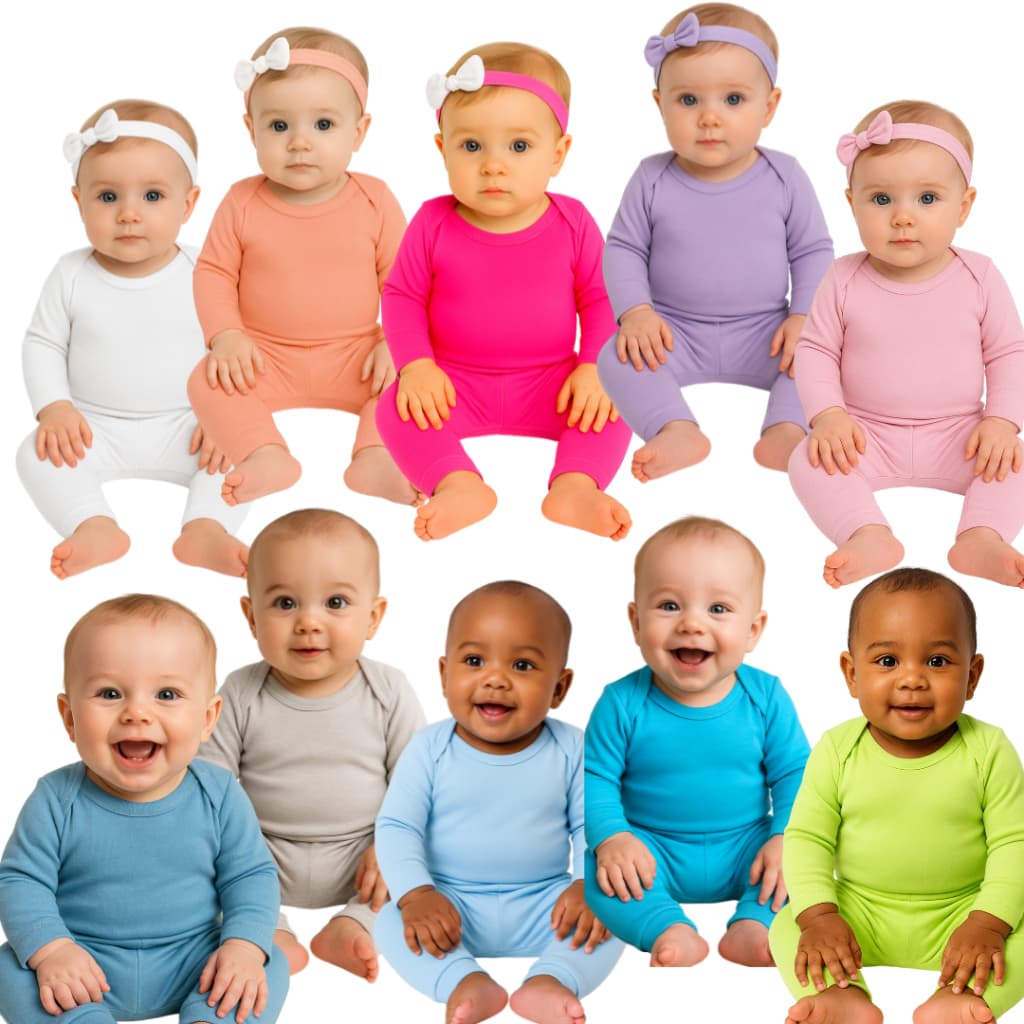 Kit 10 Peças -Conjunto Bebê liso Menino e Menina Suedine 100% Algodão 5 Bodys Manga Longa e 5 Calças