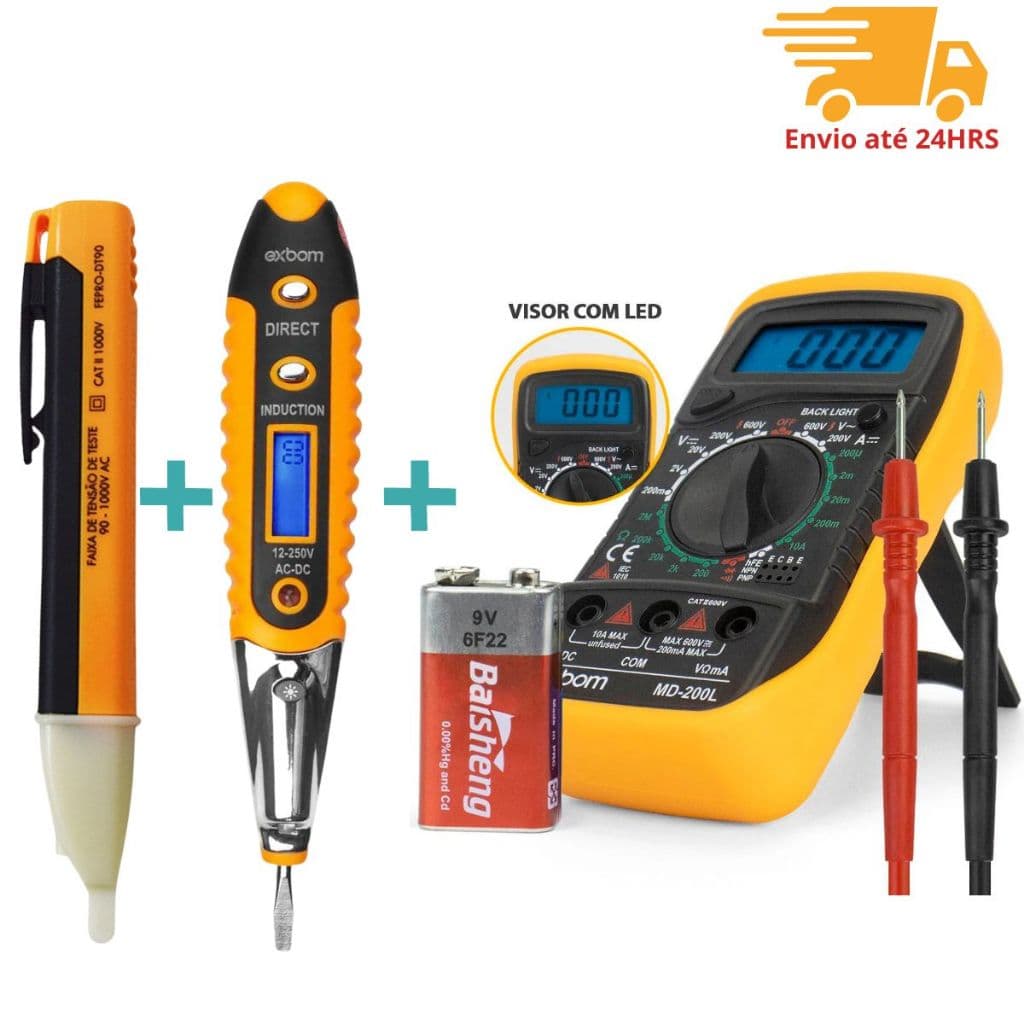 Kit 3x1 Multímetro Profissional digital + Chave de Teste de Corrente + Caneta Detectora de Tensão
