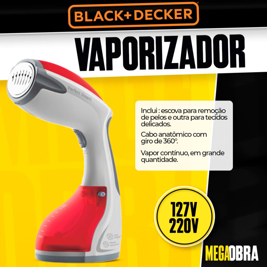 Ferro de Passar a Vapor Black+Decker 127V e 220v 1200W Portátil Higienizador Vermelho