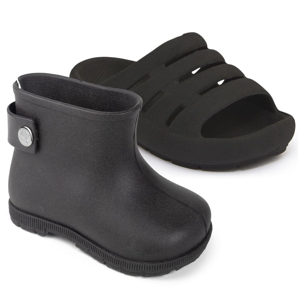 Kit 2 Pares Bota Galocha Infantil Cano Curto Chinelo Slide Confortável Criança Macio Confortável