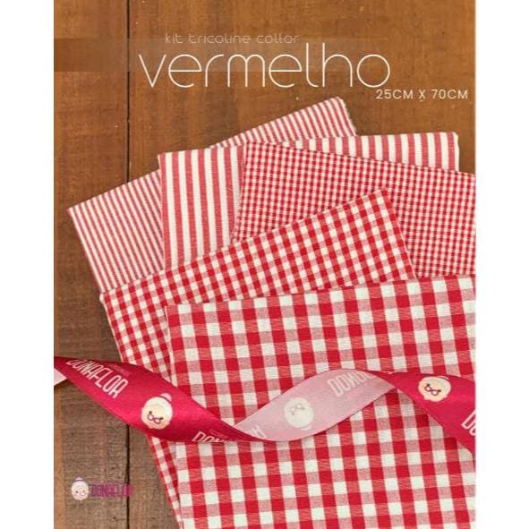 Kit 5Tricolines Collor Vermelho 25cm X 70cm 100% Algodão -para Panos de Prato, Fraldas  e Patchwork
