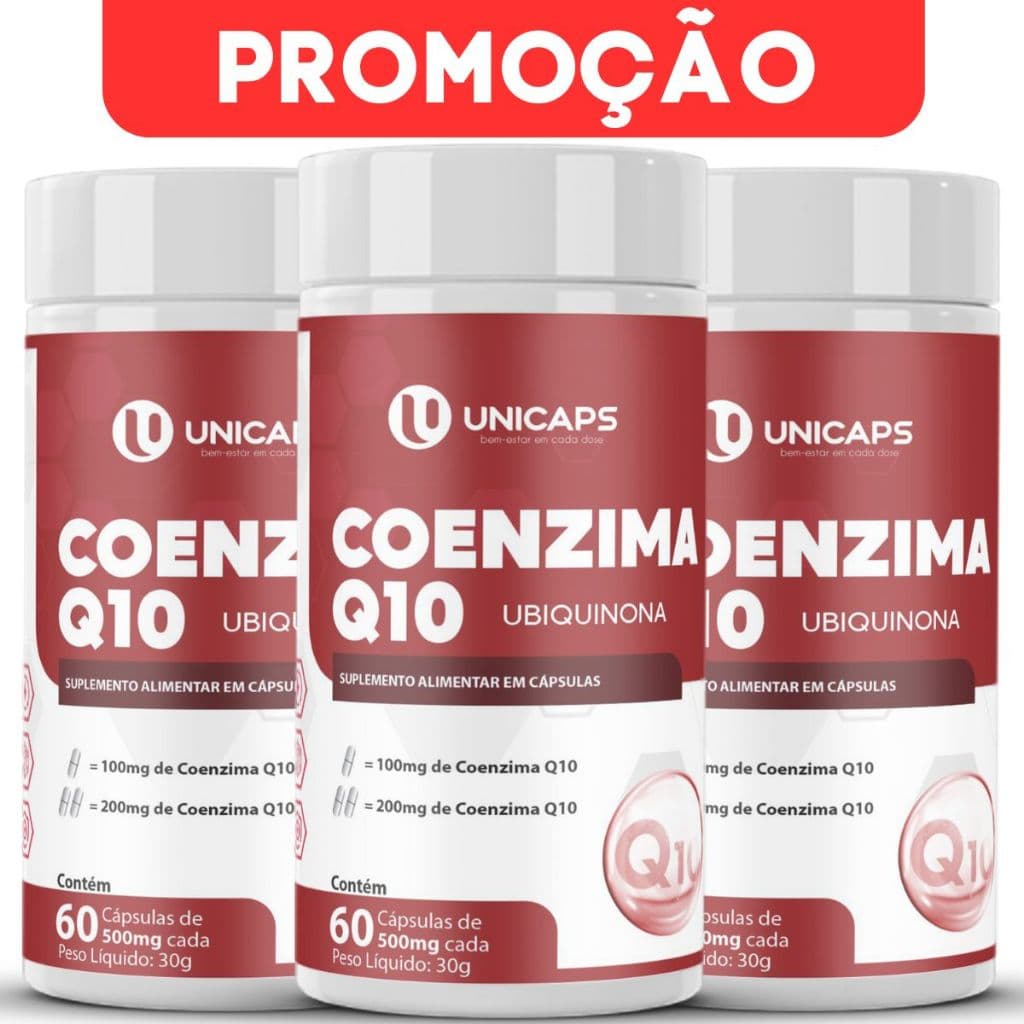 Kit 3 Coenzima Q10 c/ Vitamina E Ubiquinona Original 180 Cápsulas Saúde Física e Mental - Unicaps