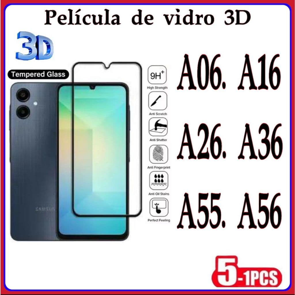 Película de Vidro 3D Samsung A06 A16 A26 A36 A55 A56