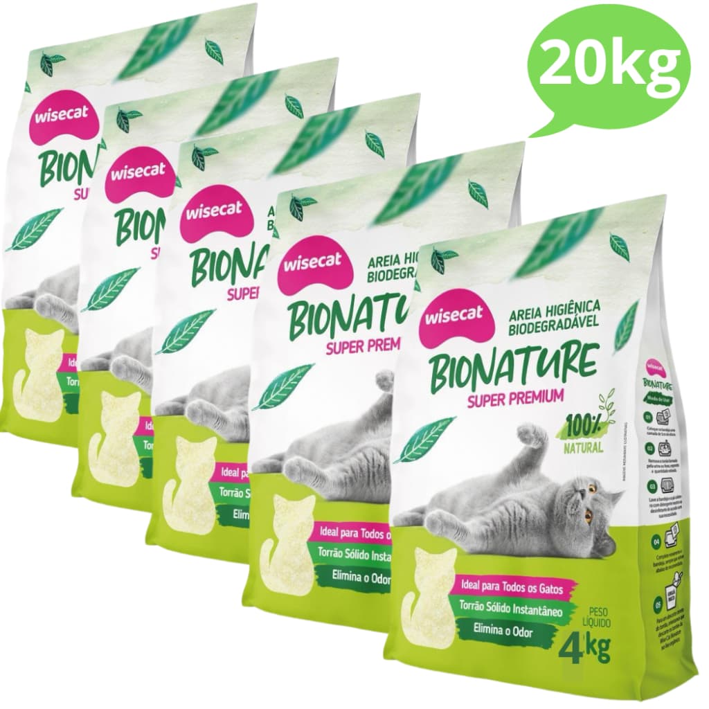 Kit 5 Areia Sanitária De Mandioca Granulado Para Gatos Biodegradável Wisecat 4kg