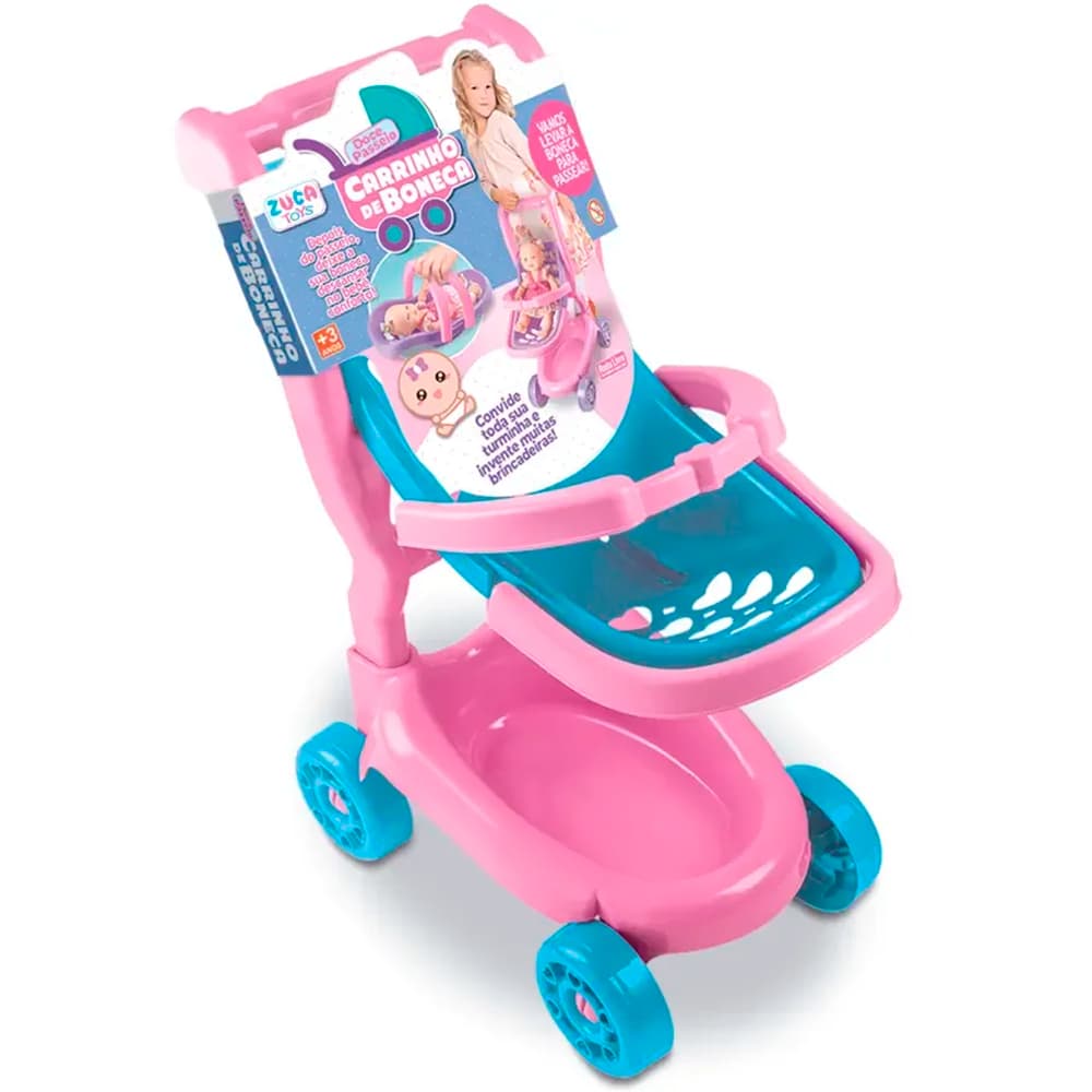 Carrinho de passeio bebe conforto de criança brinquedo de menina faz de conta rosa para boneca