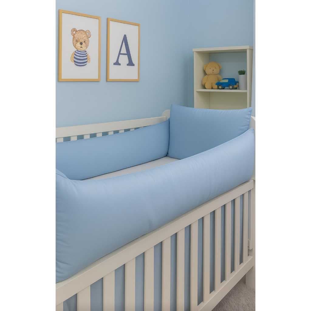 Enxoval para Berço de Bebe Menino Todo azul claro 3pçs Kit de Berço protetores Azul liso sem Estampa Discreto