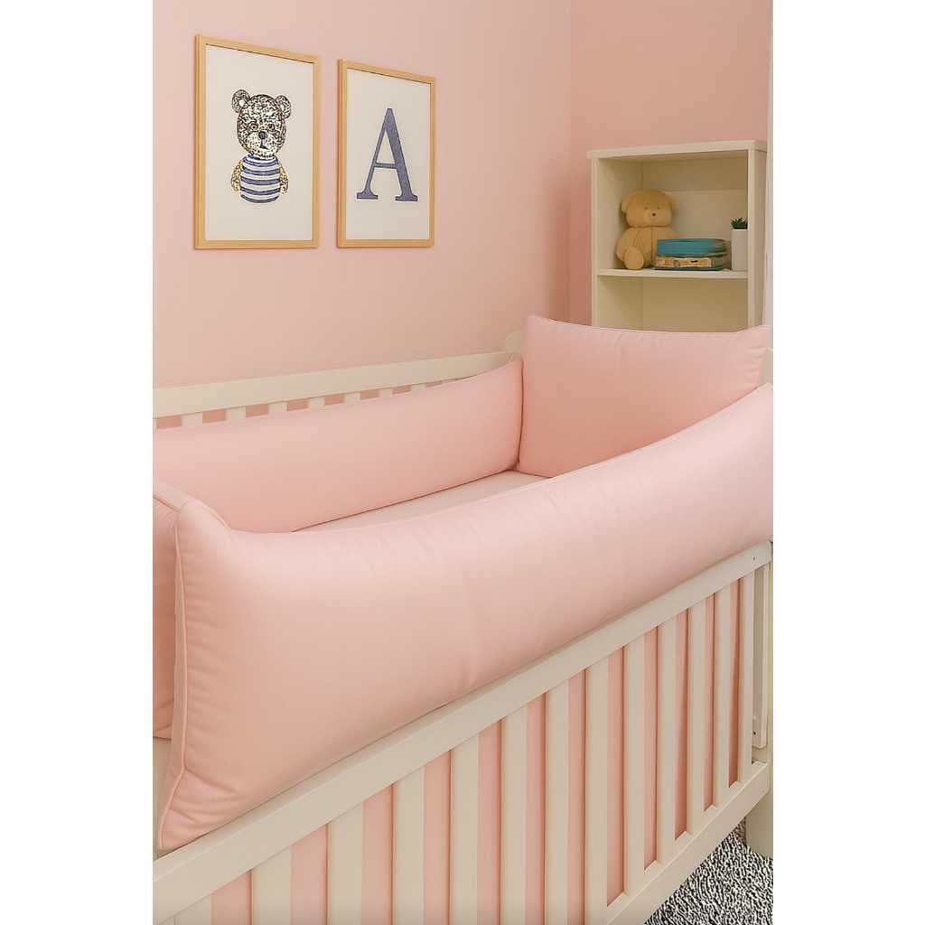 Protetor para Berço bebe Menina Todo Rosa Liso 3pçs Enxoval de berço bebe menina rosa Delicado Sem estampa