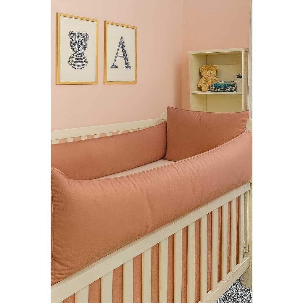 Kit Protetor de Berço bebe Menina na Cor Rosê 3pçs Enxoval berço menina rosa envelhecido sem estampa Delicado