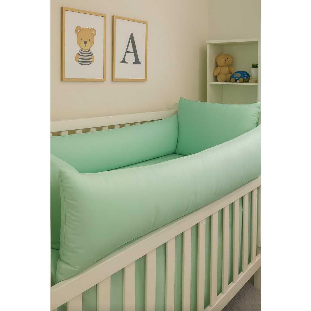 Kit para Berço de Bebê Menino Menina na cor Verde Agua 3pçs Protetores de berço verde claro Agua liso sem detalhes