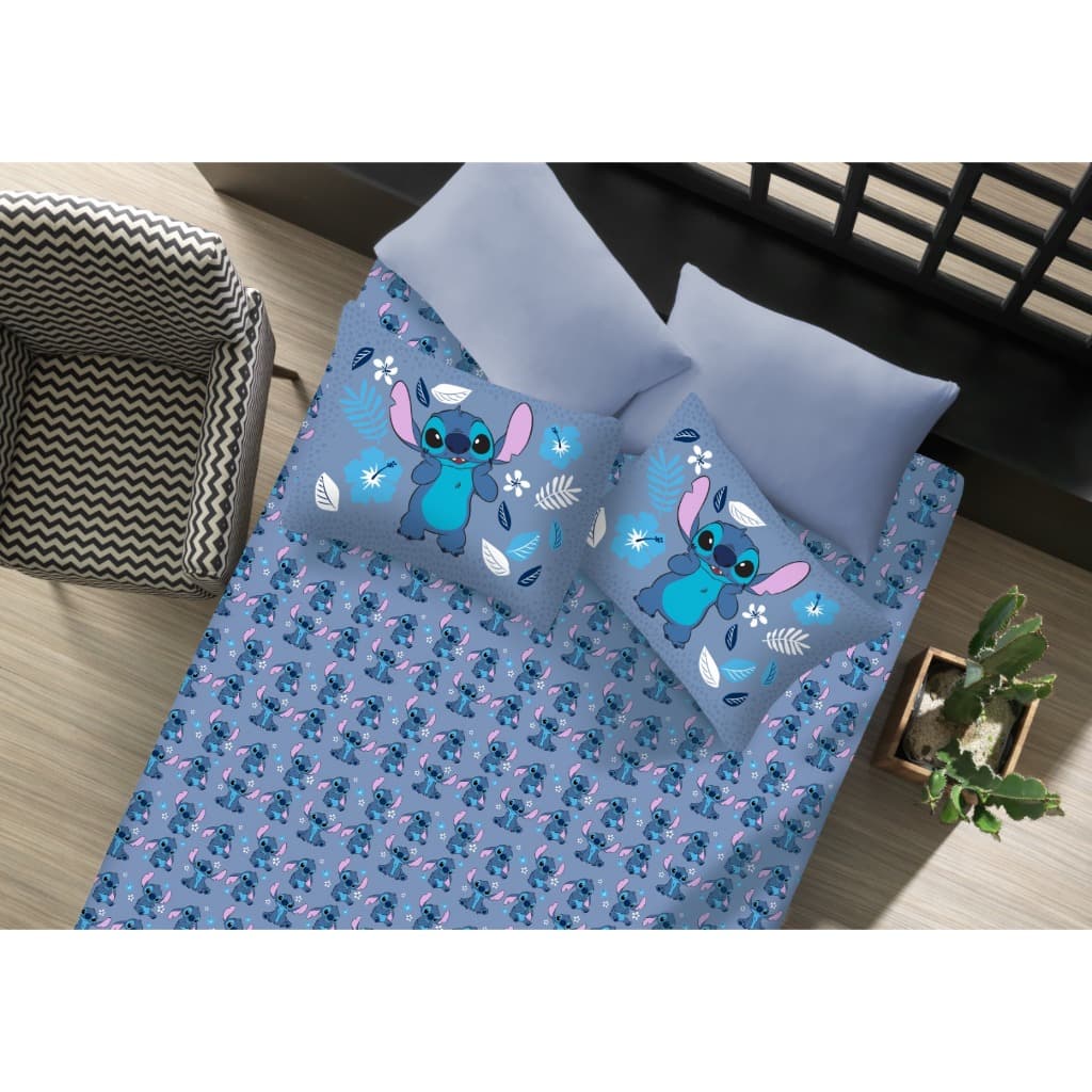 Jogo Lençol Personagem Stitch Angel Solteiro Casal Lençol e Fronha malha