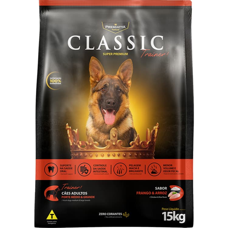 Ração Premiatta Classic Trainer para Cães Adultos de Porte Médio e Grande 15kg Frango e Arroz