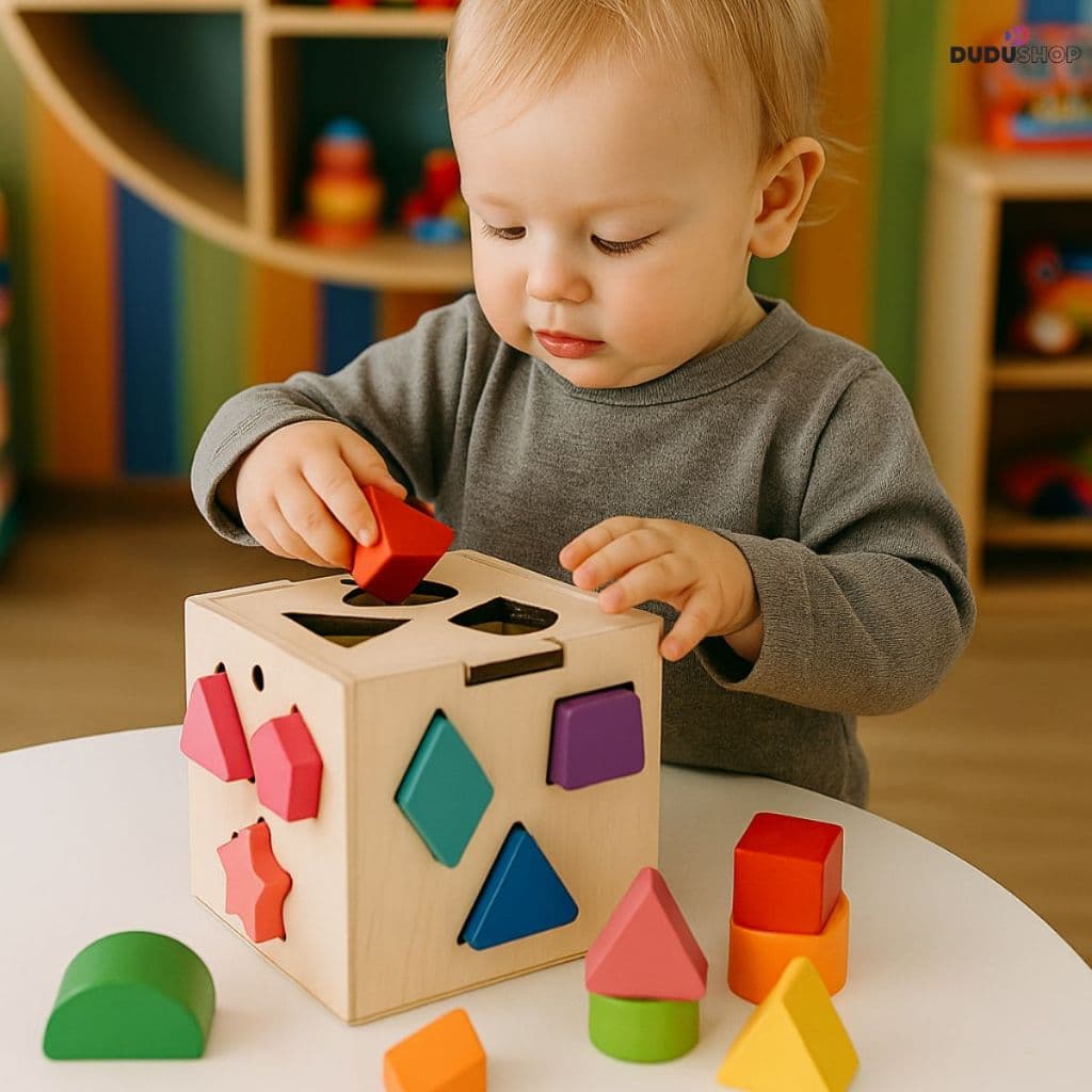 Cubo Encaixe Formas e Cores Brinquedo Educativo Divertido MDF Brinquedo Montessori Atividades Bebe