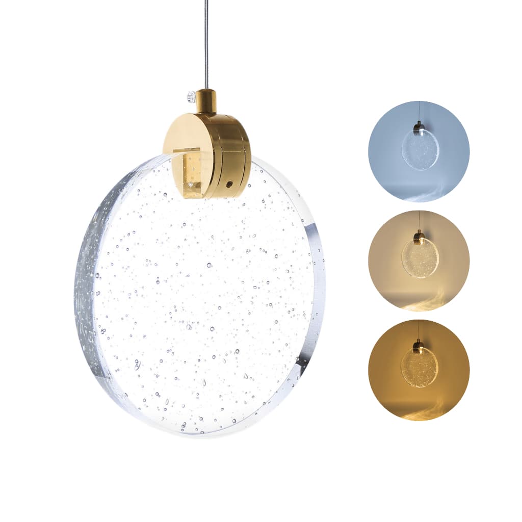 Luminária Pendente Disco Cristal C/ Bolhas Dourado Led PD02