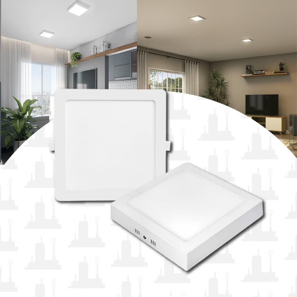 kit 5 Painel led 12w/18w/24w Quadrado Frio/Neutro/Quente luminária Emb/Sob LED FACTORY