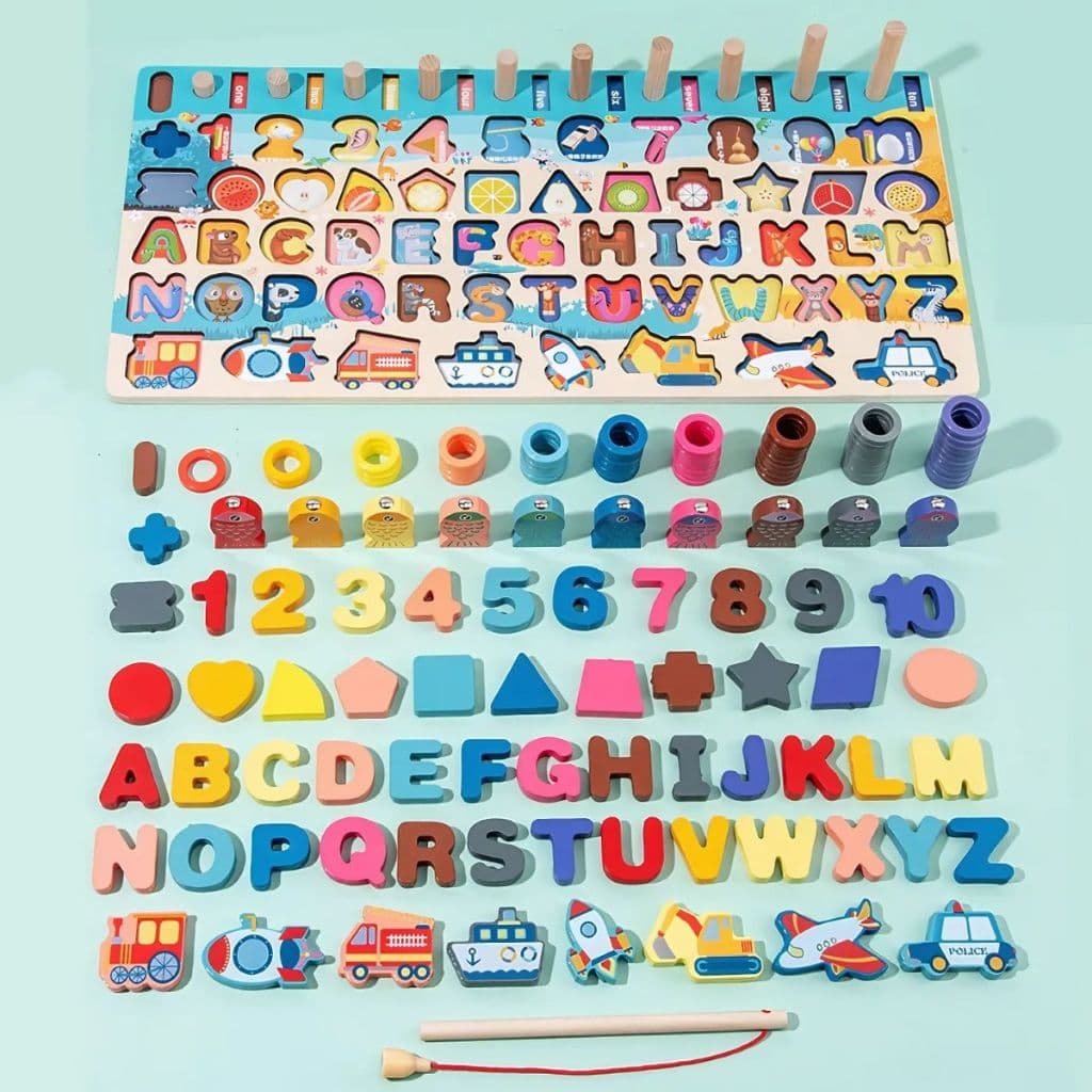 Brinquedo Educativo Tabuleiro Montessori Infantil Madeira MDF Pedagógico Educativo Letras e Numeros