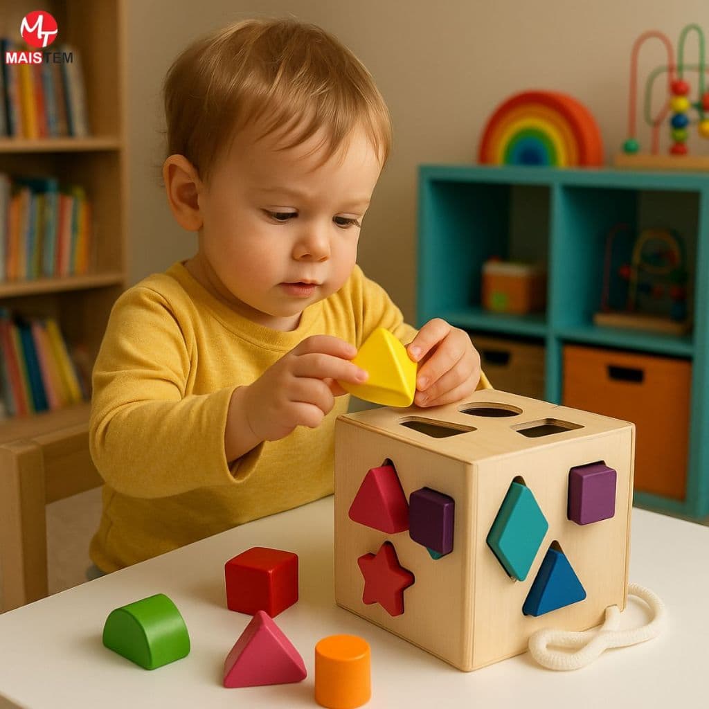 Cubo de Encaixe Das Formas Brinquedo Infantil Divertido Madeira Brinquedo Educativo Sensorial Formas