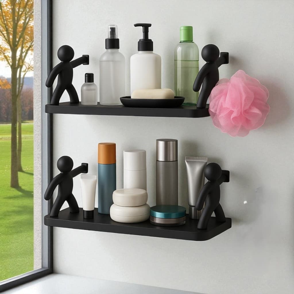 Suporte de Parede Porta Shampoo – Kit 1 ou 4 Prateleiras Adesivas em Plástico
