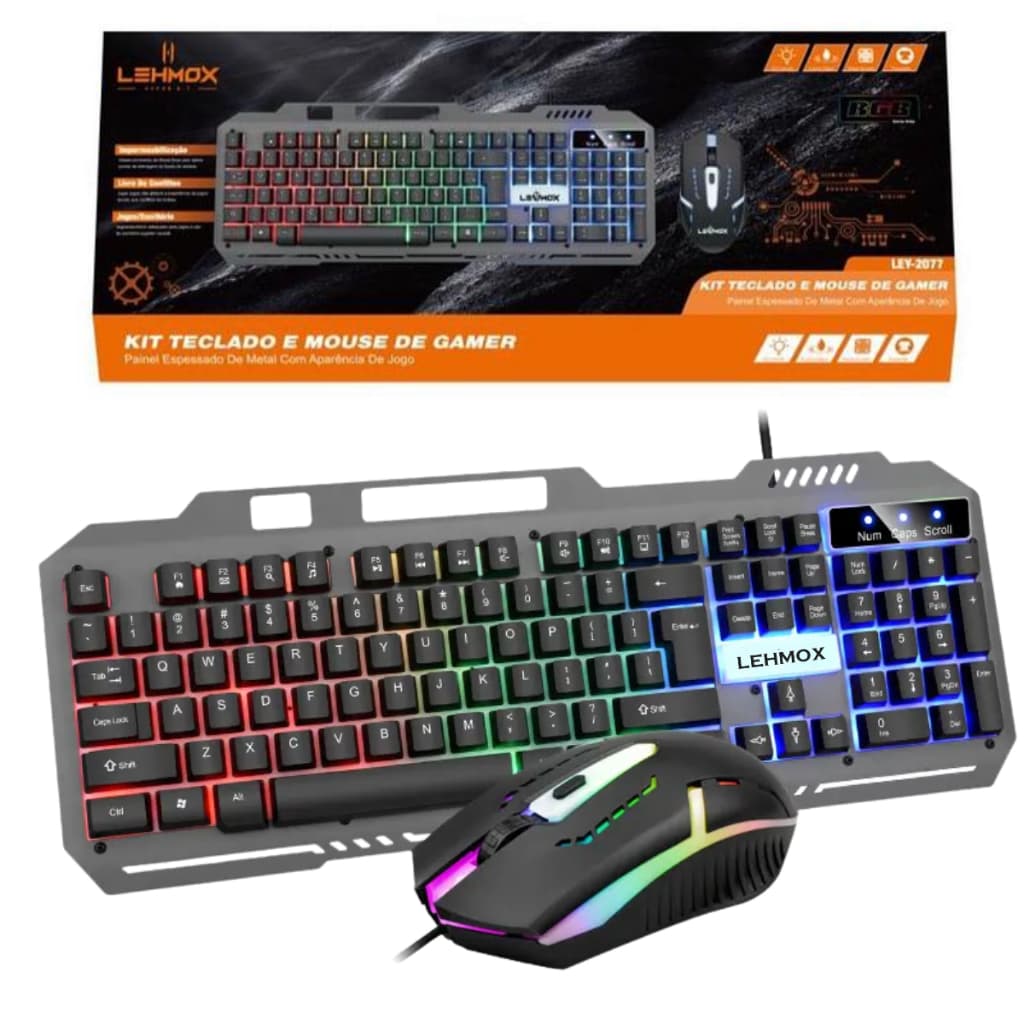 Kit Teclado e Mouse Gamer Metálico Com fio Rgb Semi Mecanico Led Usb Pc Ps4 Xbox Notebook Nfe