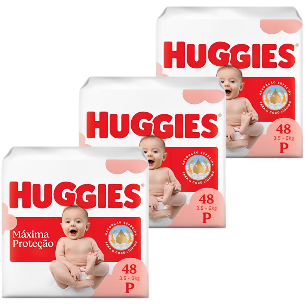 kit 3 Pcts Fraldas Huggies Supreme Care Mega P - 48un cada - Total 144un