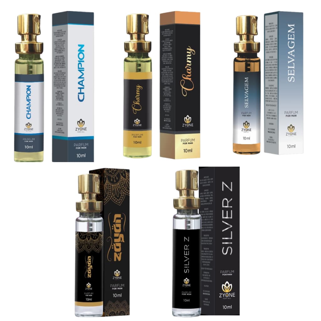 Kit 5 Perfumes Masculinos 10ml Zyone - 12h de Fixação - Perfumes Importados