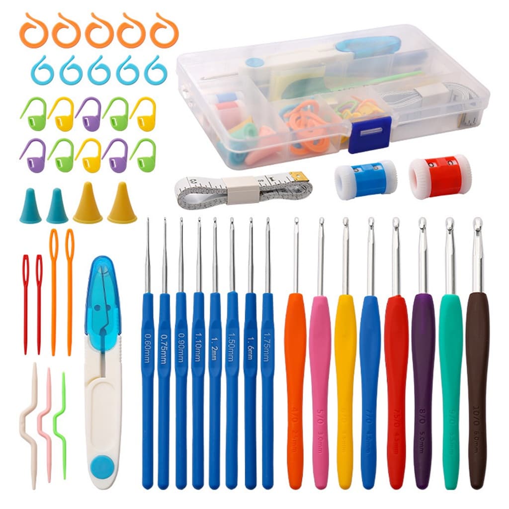 Kit DIY Crochê 16 Agulha Ferramenta Amigurumi Acessório Croche Bordado com Caixa Organizadora