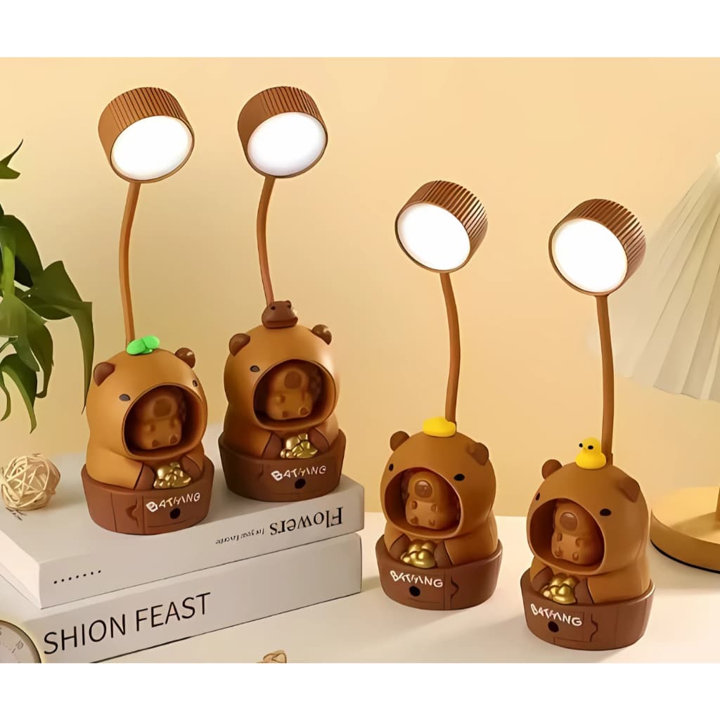 Luminária Led Capivara de Mesa Infantil com Apontador de Lapis Recarregável USB