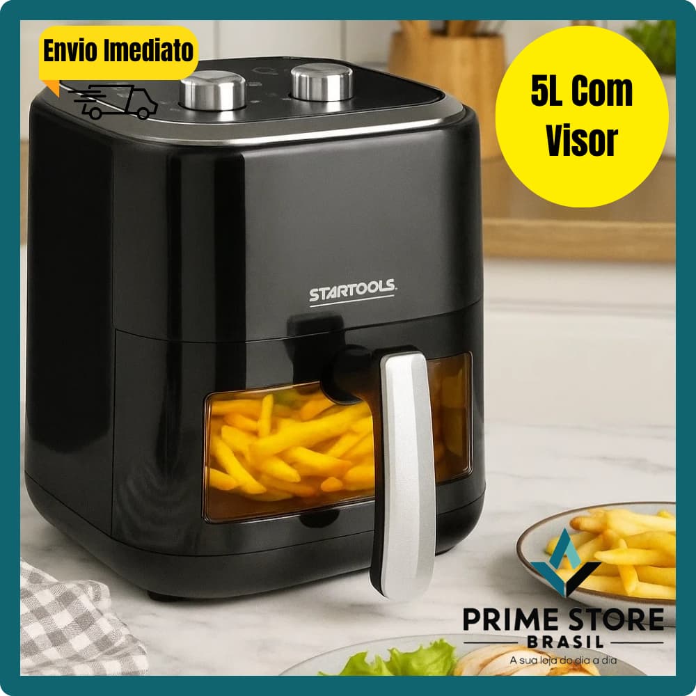 Fritadeira Elétrica sem Óleo 5L e 3,4L Air Fryer Antiaderente Preta Não Gruda