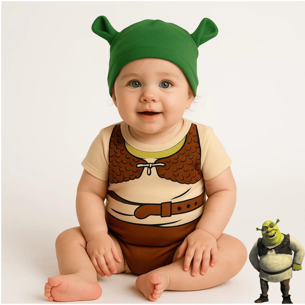Body Bebê Infantil Mêsversário Temático Shrek E Fiona Super Confortável Para Menino E Menina Algodão